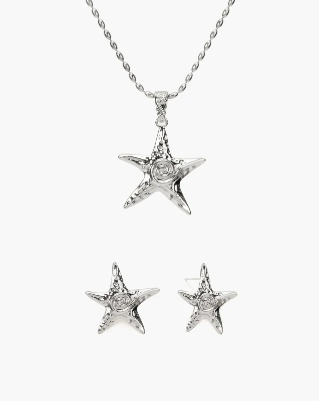 Starfish Necklace & Earrings Set in Silver sold by en route