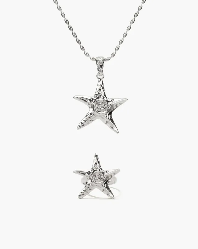 Starfish Necklace & Ring Set in Silver sold by En Route Jewelry
