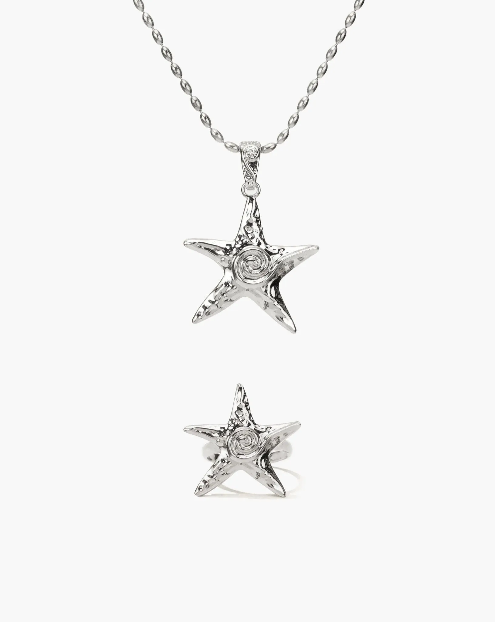 Starfish Necklace & Ring Set in Silver sold by en route