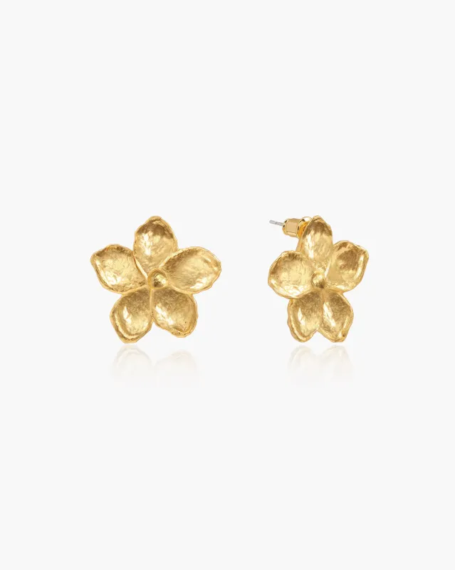 Gold Textured Floral Earrings sold by en route