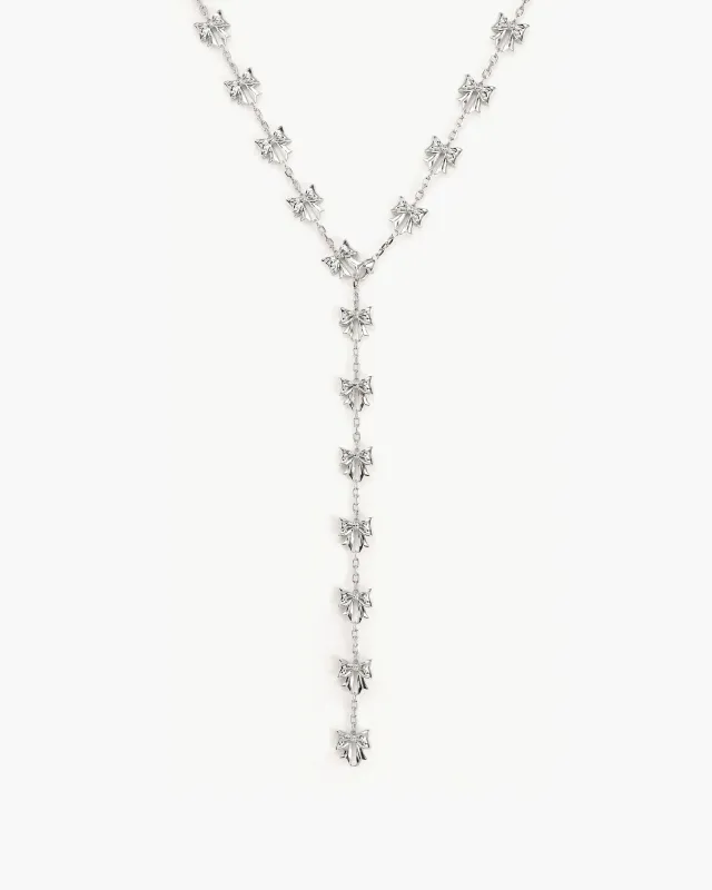 Bow Lariat Long Necklace in Silver made by En Route Jewelry