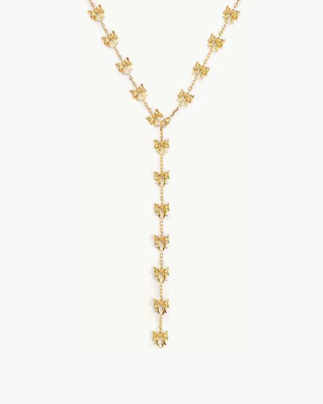 Bow Lariat Long Necklace in Gold made by En Route Jewelry