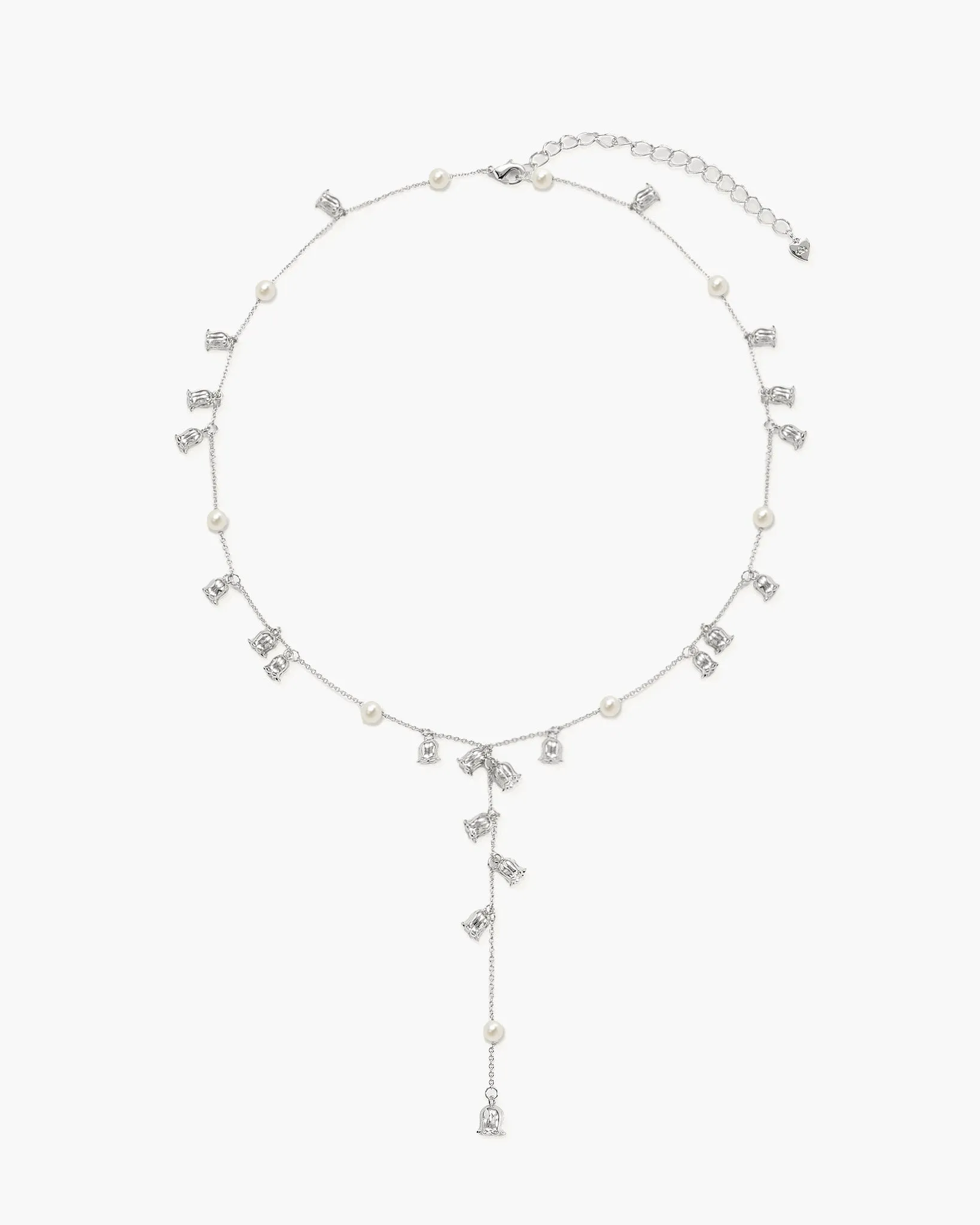 Lily of the Valley Pearl Lariat Necklace in Silver sold by en route product image thumbnail 4