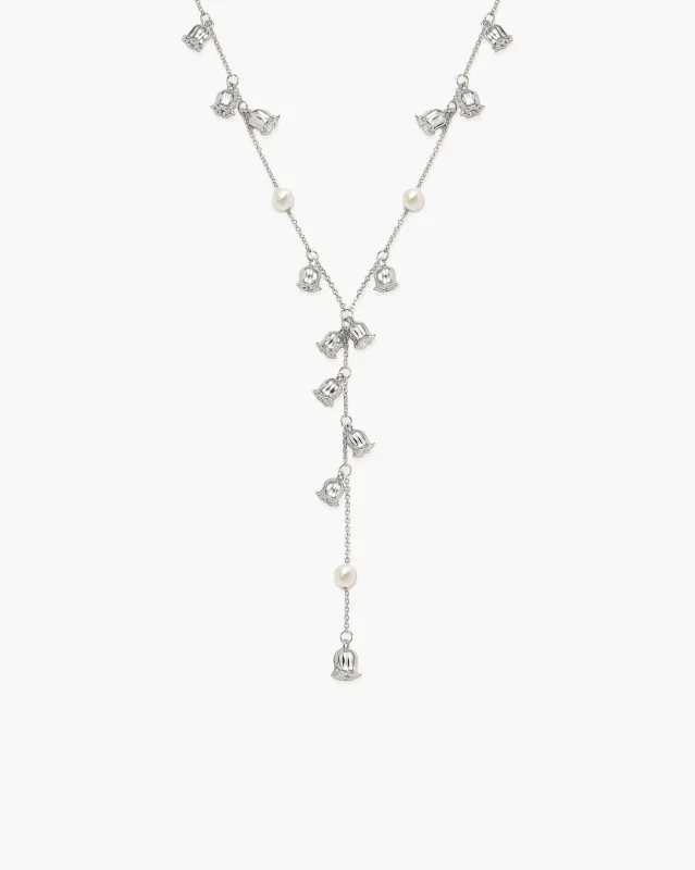 Lily of the Valley Pearl Lariat Necklace in Silver sold by en route