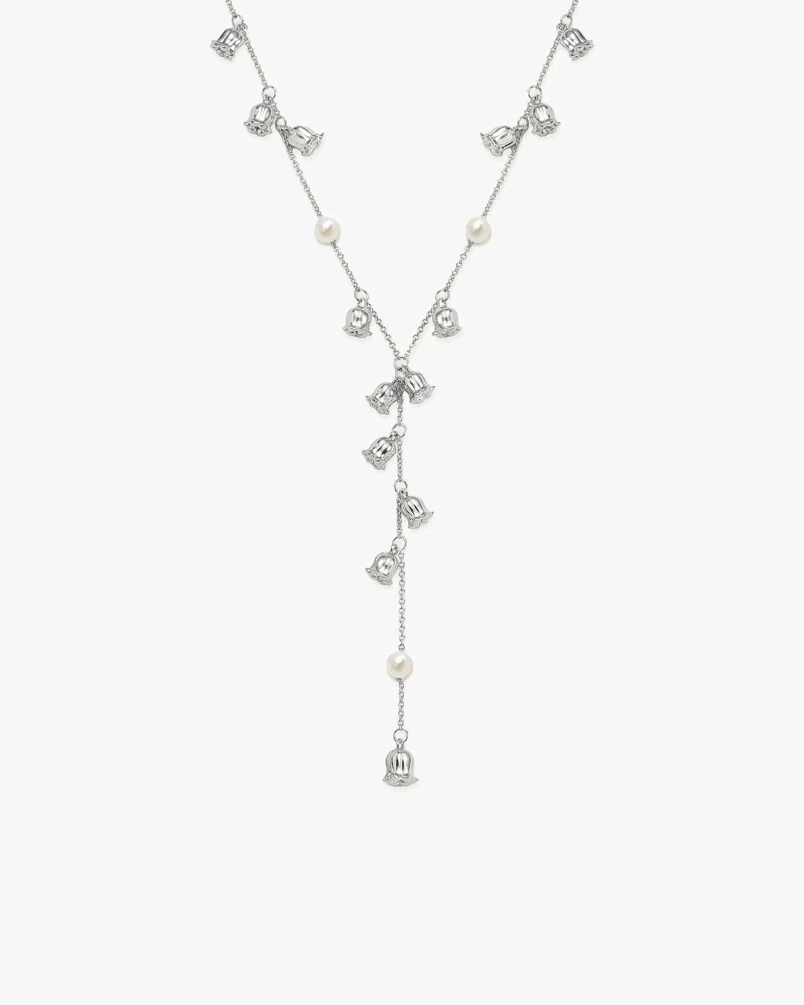 Lily of the Valley Pearl Lariat Necklace in Silver sold by en route