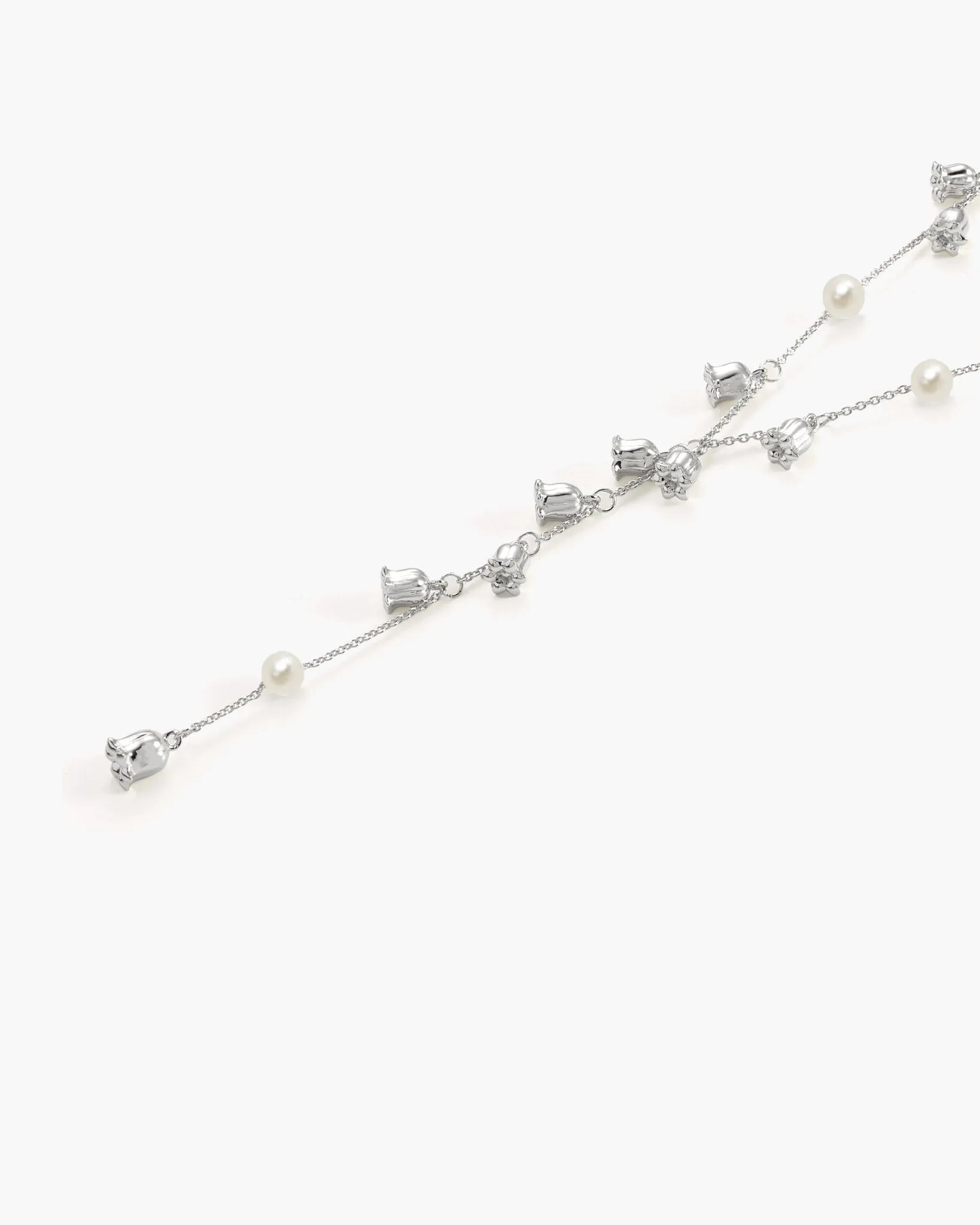 Lily of the Valley Pearl Lariat Necklace in Silver sold by en route product image thumbnail 3