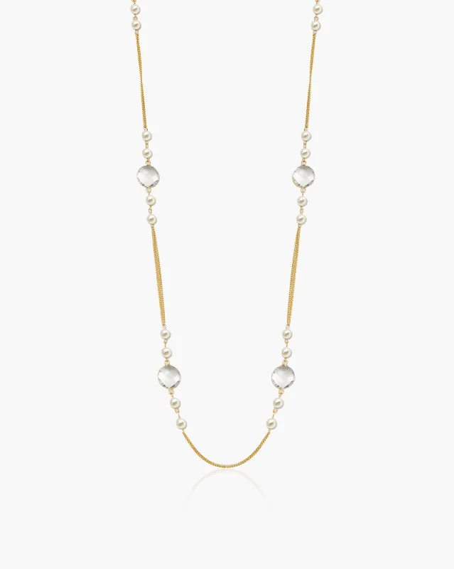 Pearl Cascade Long Station Necklace made by En Route Jewelry