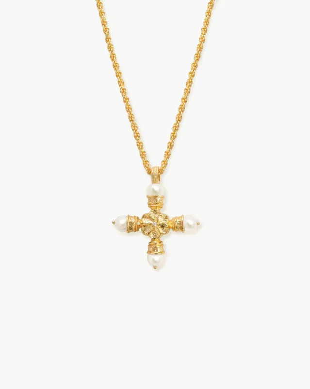 Florence Pearl Cross Necklace sold by En Route Jewelry