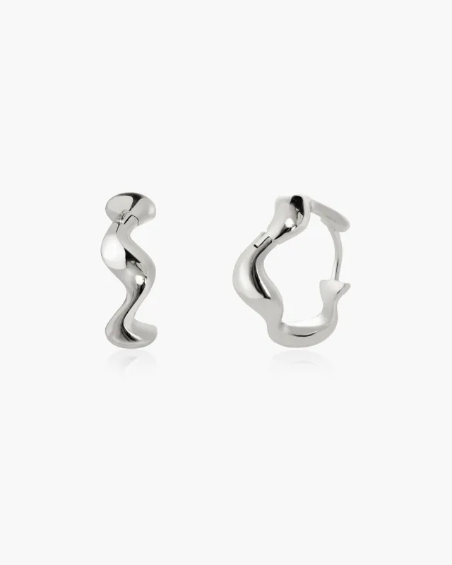 Silver Wave Hoop Earrings sold by En Route Jewelry