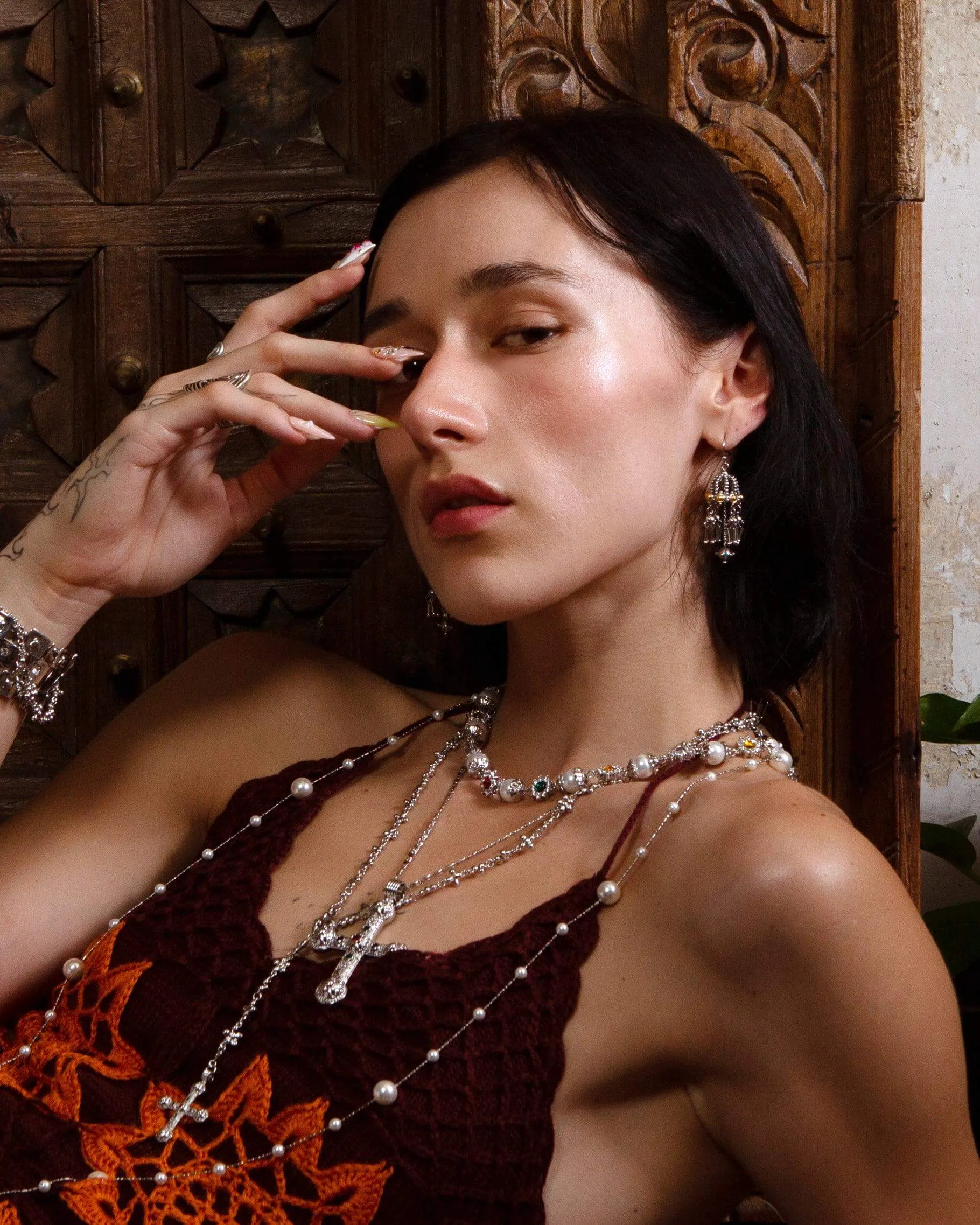 Daisy Pearl Necklace in Silver sold by En Route Jewelry