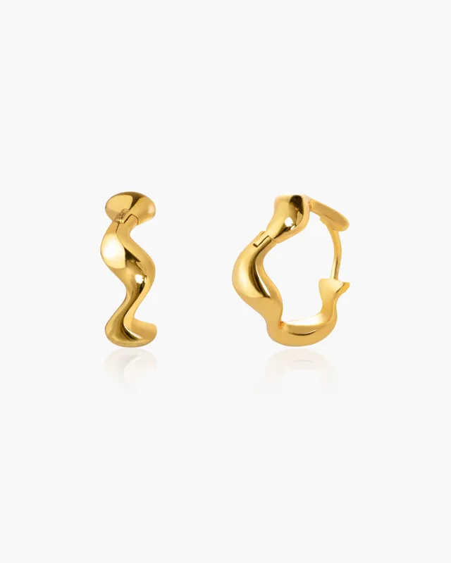 Gold Wave Hoop Earrings sold by En Route Jewelry