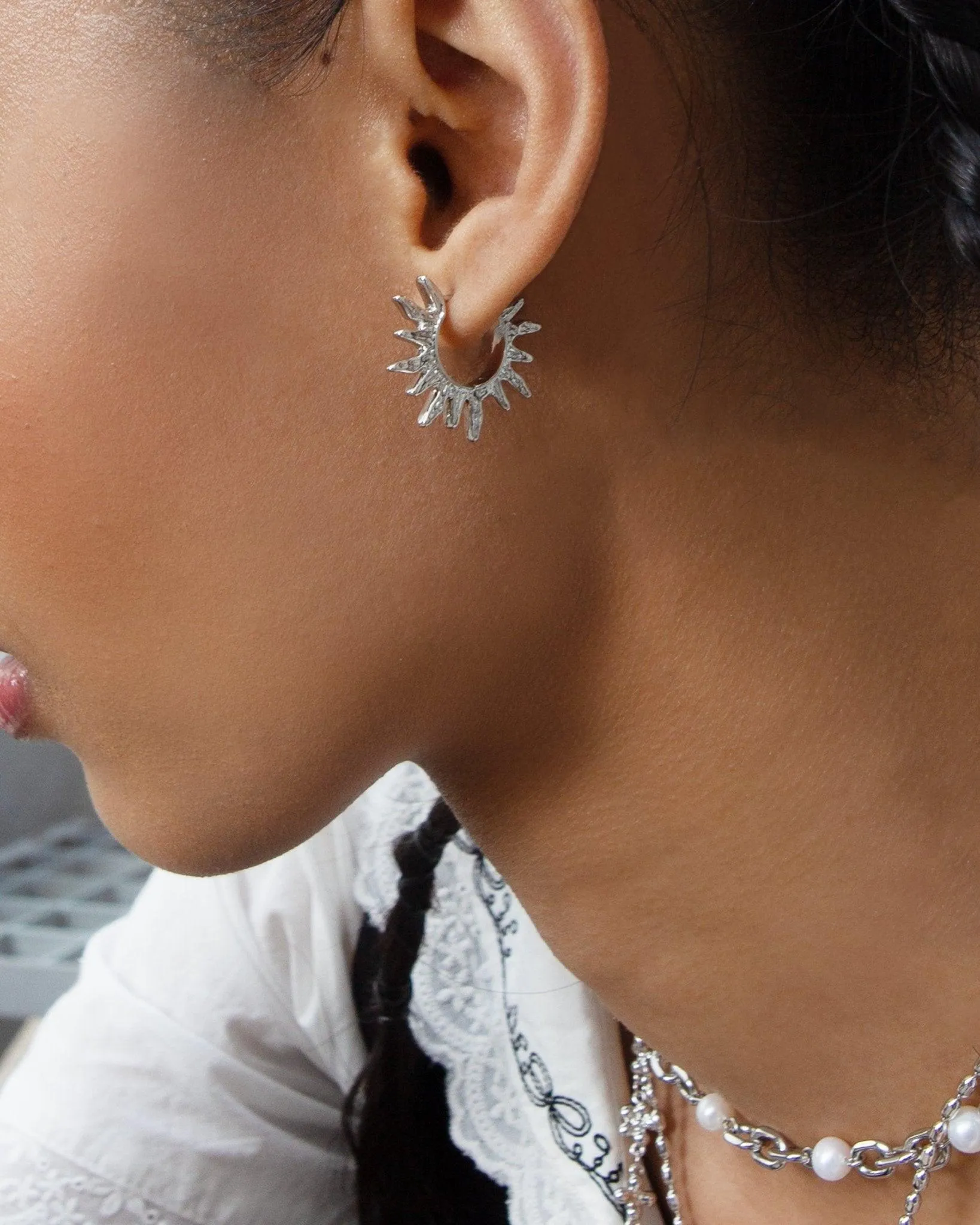 Sun Hoop Earrings in Silver sold by En Route Jewelry product image thumbnail 2