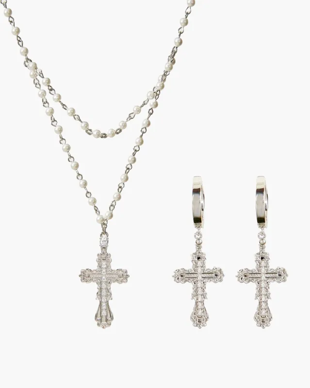 Everette Cross Set in Silver made by En Route Jewelry