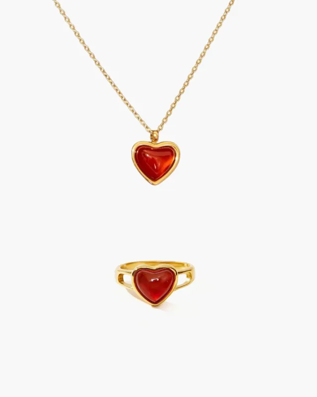 Carnelian Heart Necklace & Ring Set made by En Route Jewelry