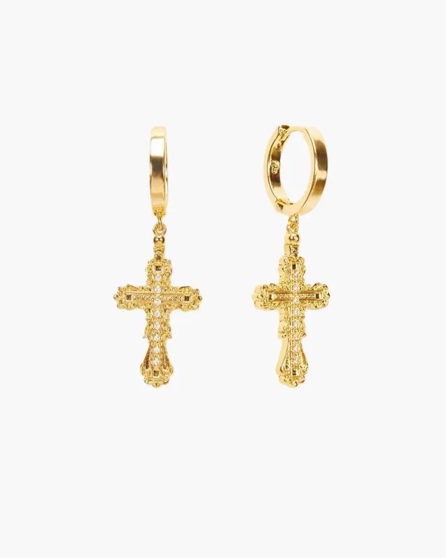 Everette Cross Earrings in Gold made by En Route Jewelry