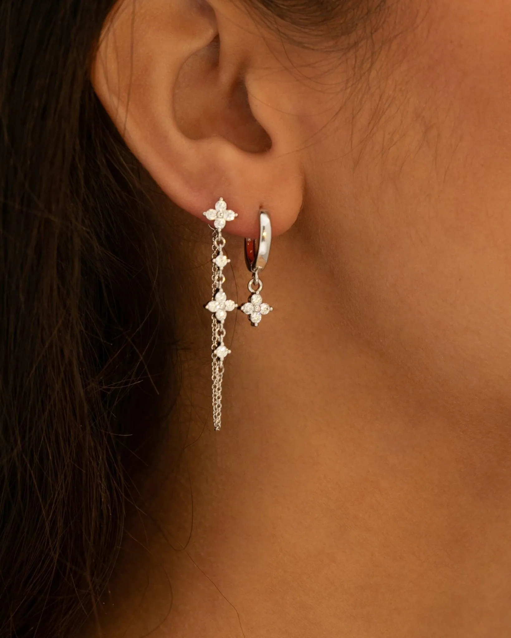 Silver Clover Drop Earrings sold by en route product image thumbnail 2