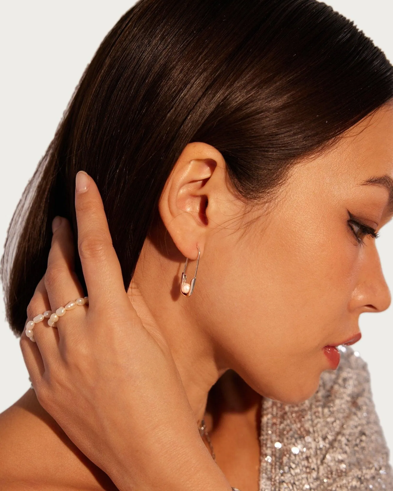 Silver Petite Safety Pin Earrings sold by En Route Jewelry product image thumbnail 3