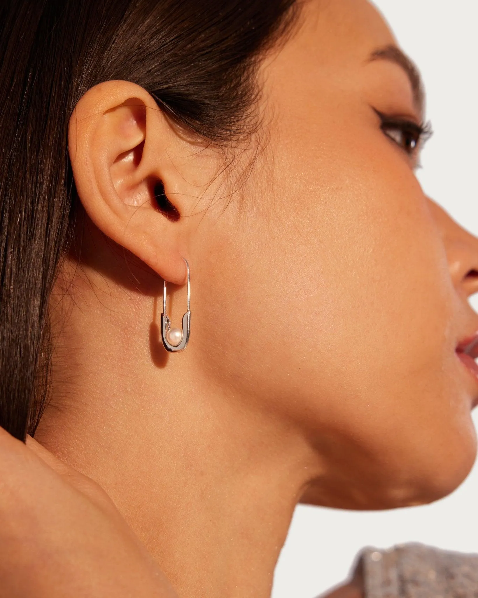 Silver Petite Safety Pin Earrings sold by En Route Jewelry product image thumbnail 5