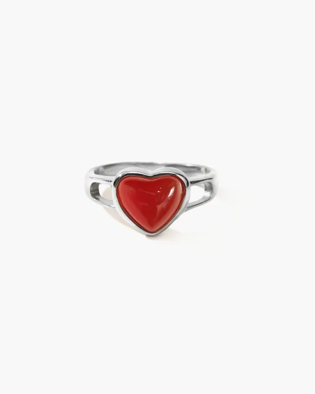 Carnelian Heart Ring in Silver sold by En Route Jewelry