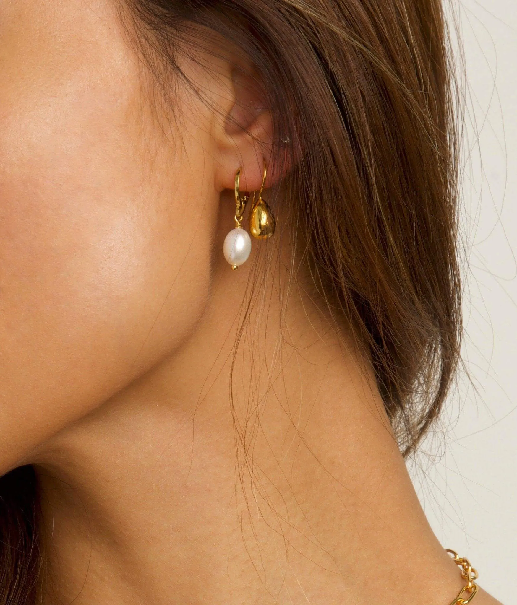 Pearl Hoop Earrings sold by En Route Jewelry product image thumbnail 2