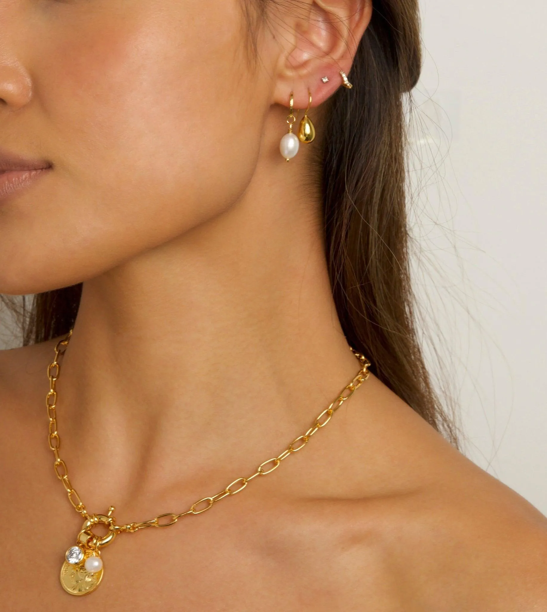Pearl Hoop Earrings sold by En Route Jewelry product image thumbnail 4