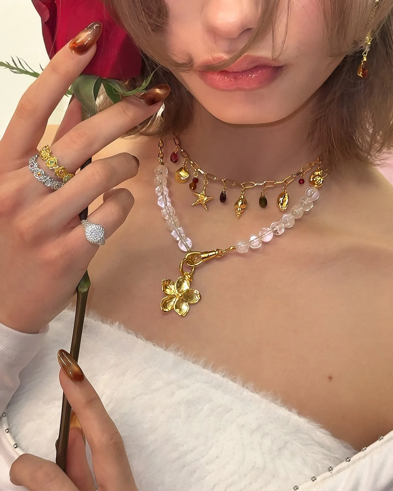 Clear Quartz Beaded Necklace with Charm Holder Clasp sold by En Route Jewelry product image thumbnail 2