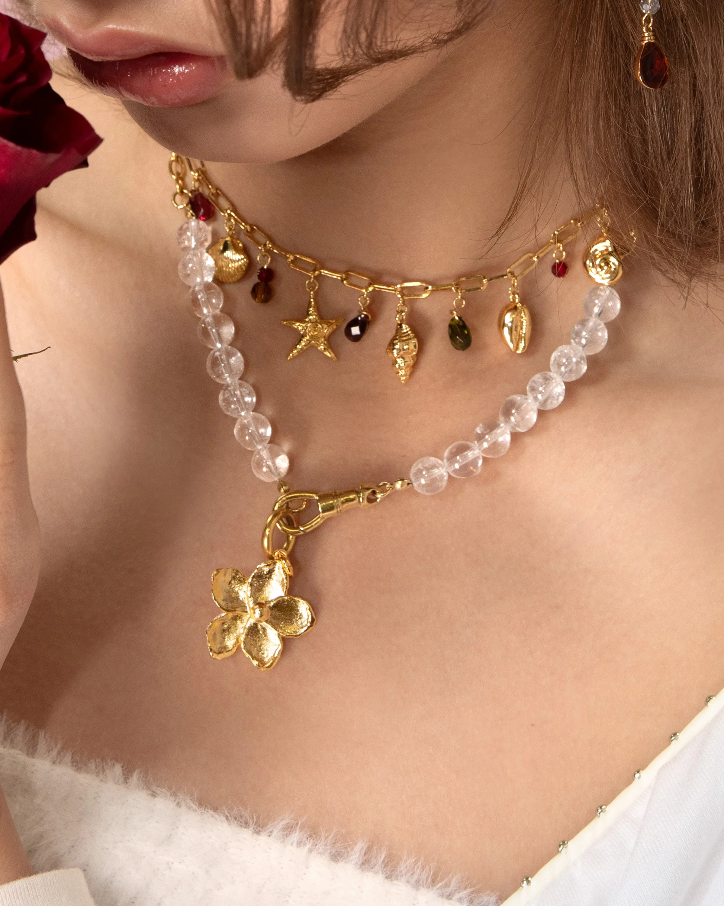 Clear Quartz Beaded Necklace with Charm Holder Clasp sold by En Route Jewelry product image thumbnail 4