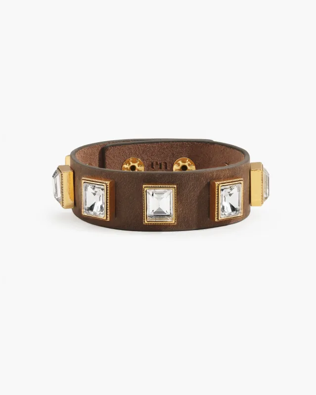 Crystal Studded Leather Wristband made by En Route Jewelry