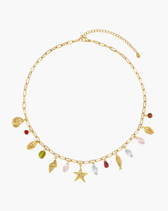 Coral Dancer Multi-charm Choker Necklace in Gold made by En Route Jewelry