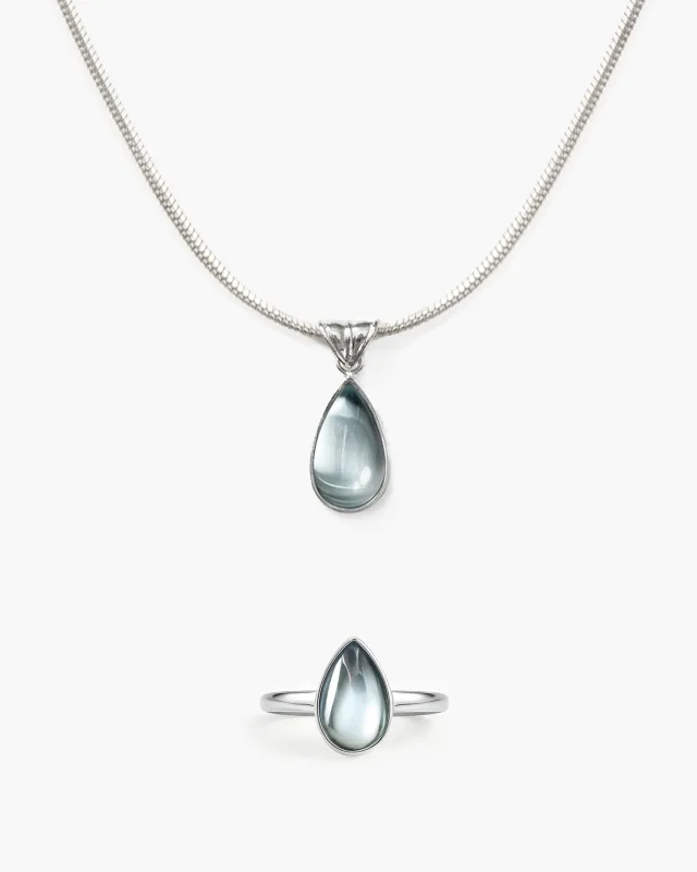 Waterdrop Necklace & Ring Set in Marine Blue made by En Route Jewelry
