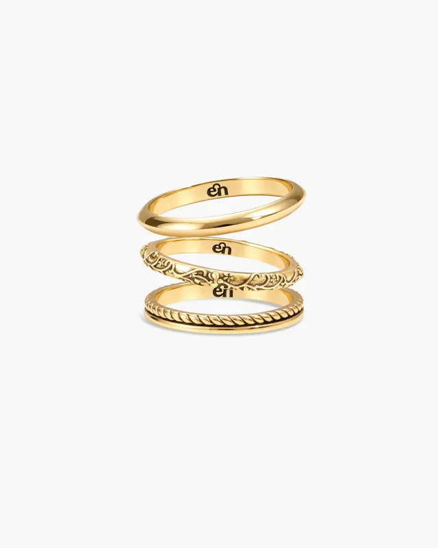 Orchid Stacking Ring Set in Gold made by En Route Jewelry