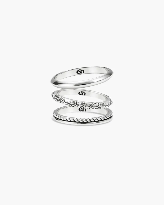 Orchid Stacking Ring Set in Silver made by En Route Jewelry