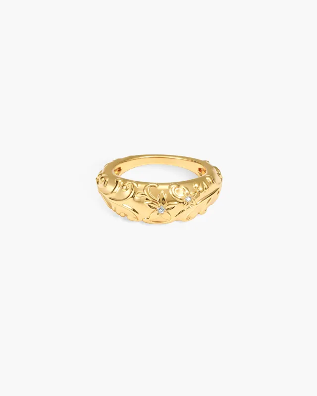 Wild Lily Dome Ring in Gold made by En Route Jewelry