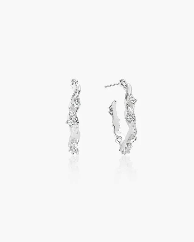 Moonlit Ivy Hoops Earrings in Silver made by En Route Jewelry
