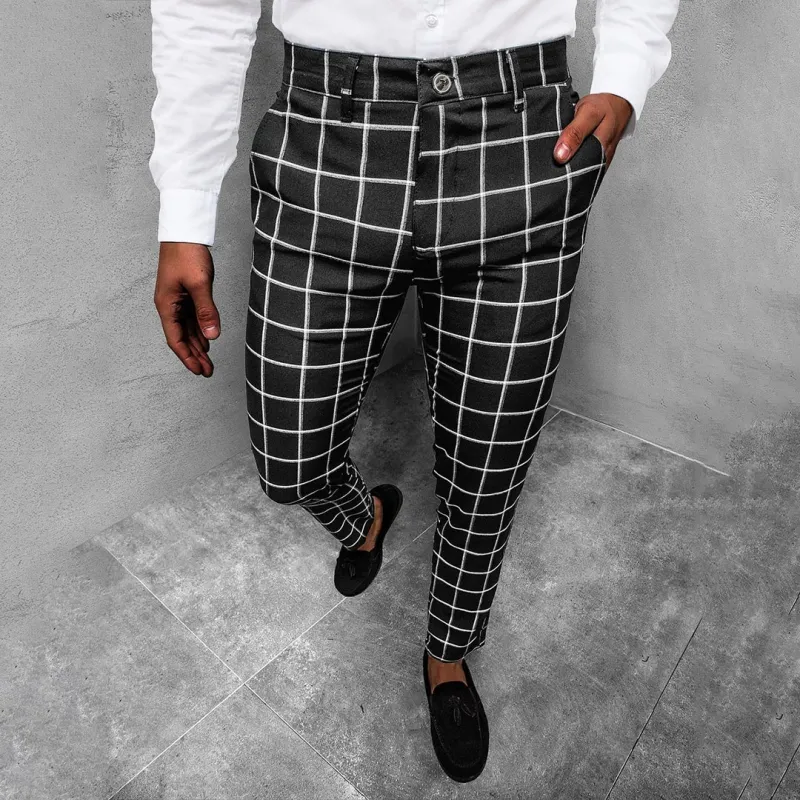 Manuel | Men's Grid Pattern Tapered Trousers sold by Northstyle Fashion