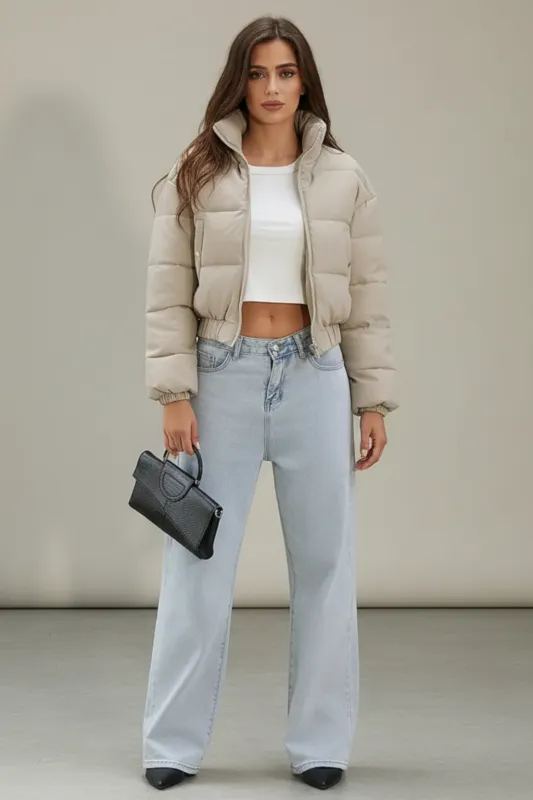 Women’s Cropped Puffer Jacket Warm Padded Short Winter Coat sold by Northstyle Fashion