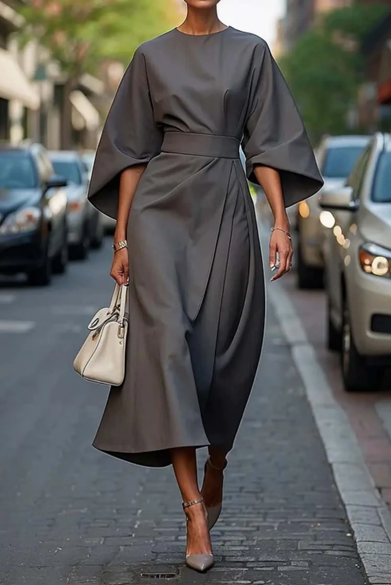 Janine | Women’s Elegant Puffed Sleeve Belted Flowing Dress sold by Northstyle Fashion product image thumbnail 5