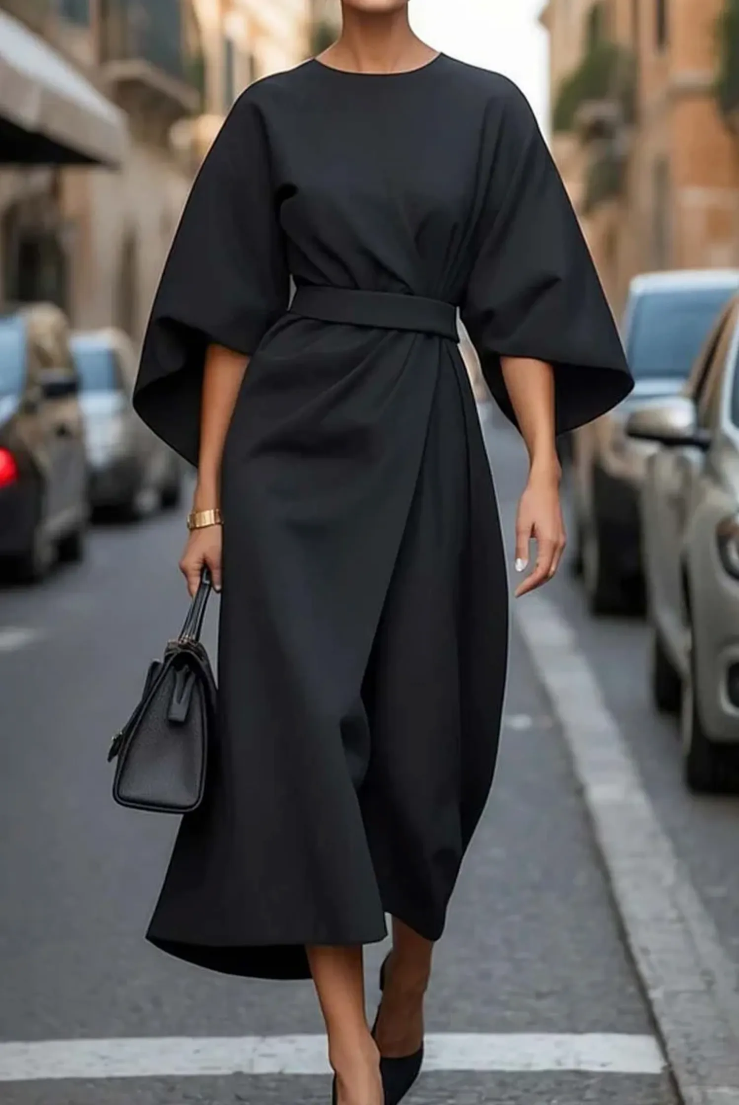 Janine | Women’s Elegant Puffed Sleeve Belted Flowing Dress sold by Northstyle Fashion product image thumbnail 3