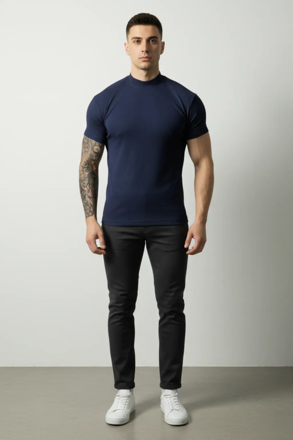 Caden - Stylish Men's T-Shirt With High Collar And Stripes For Casual Fitness sold by Northstyle Fashion