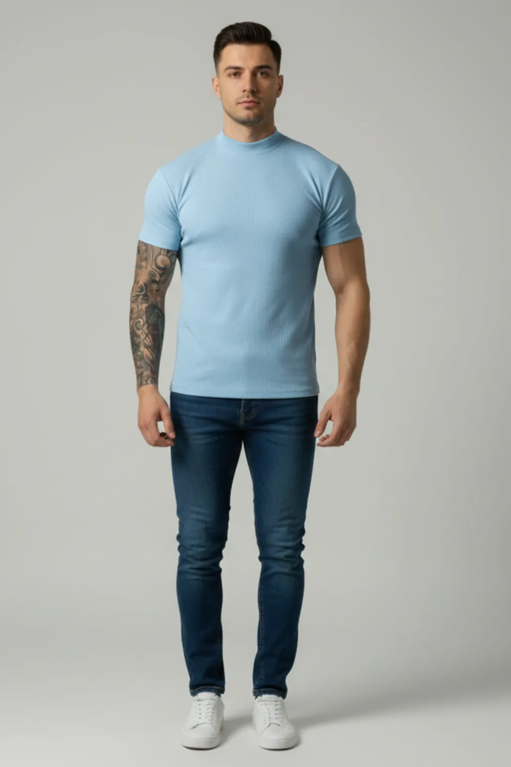 Caden - Stylish Men's T-Shirt With High Collar And Stripes For Casual Fitness sold by Northstyle Fashion product image thumbnail 5