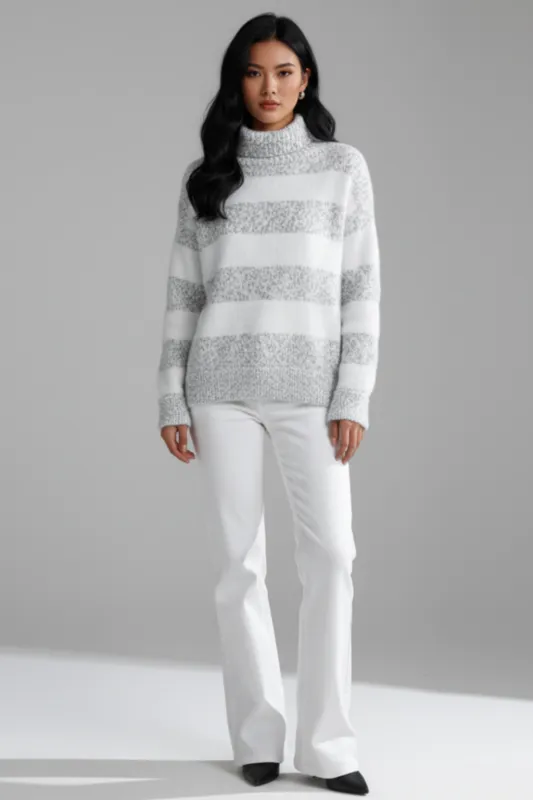 Women’s Soft Striped Turtleneck Jumper Cozy Winter Knit Sweater sold by Northstyle Fashion