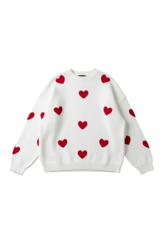 Women’s Oversized Heart Print Crewneck Sweater sold by Northstyle Fashion