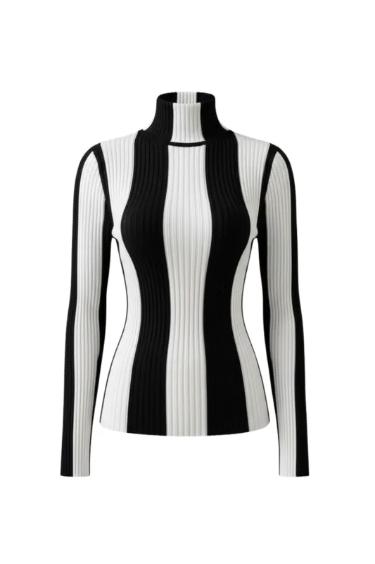 Women’s Striped Mock Neck Ribbed Sweater sold by Northstyle Fashion