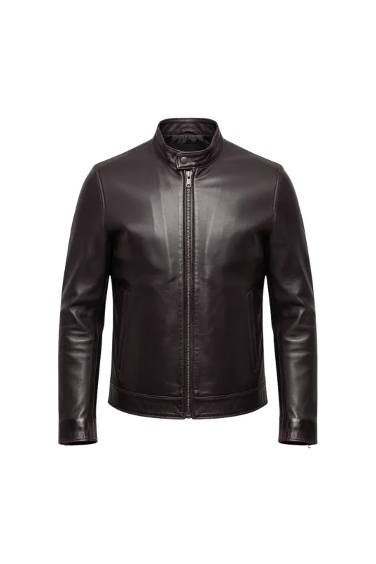 Men’s Slim Fit Leather Jacket with Stand Collar sold by Northstyle Fashion