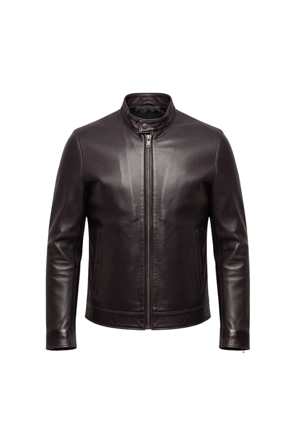 Men’s Slim Fit Leather Jacket with Stand Collar sold by Northstyle Fashion