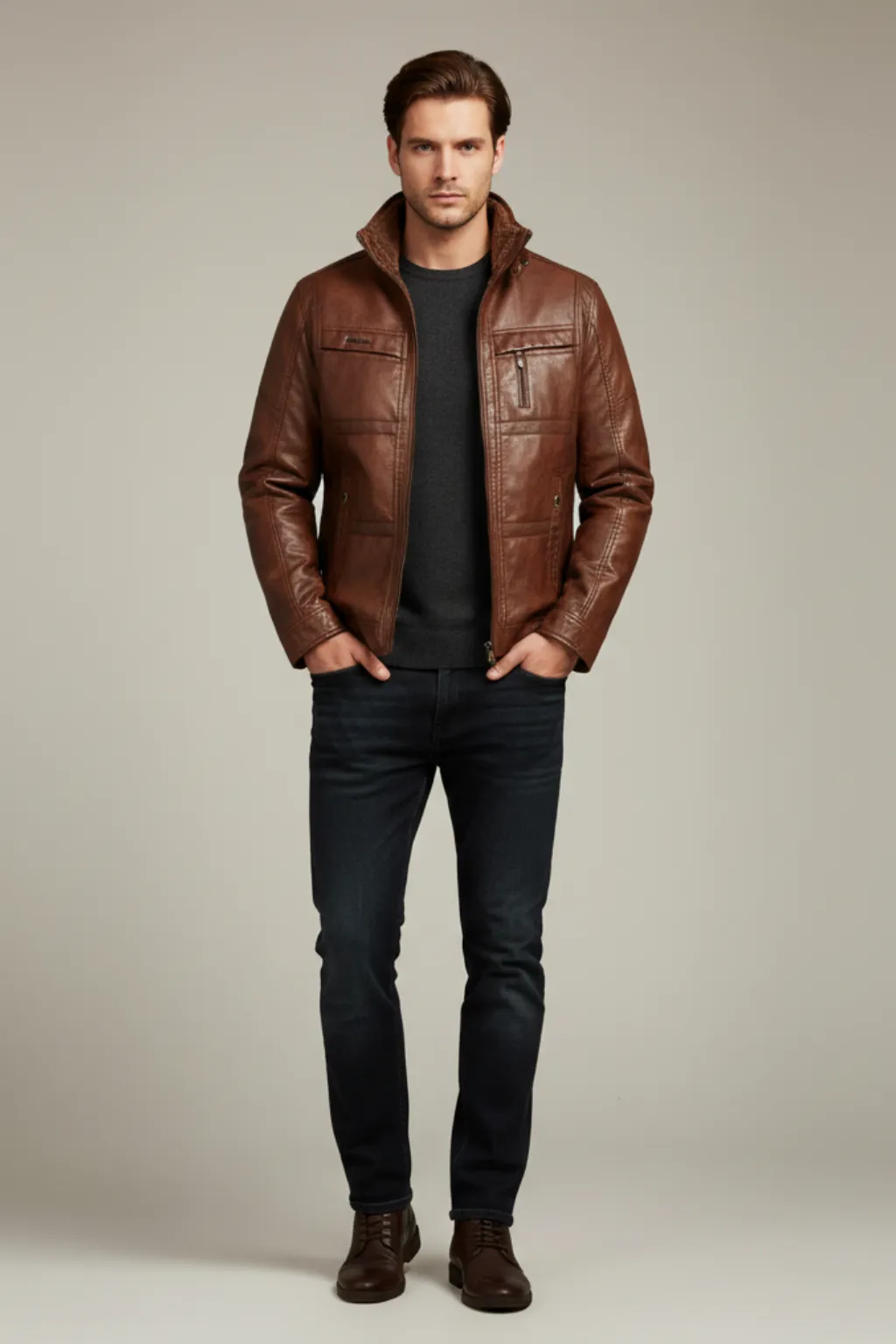 Men’s Leather Zip Jacket sold by Northstyle Fashion product image thumbnail 4