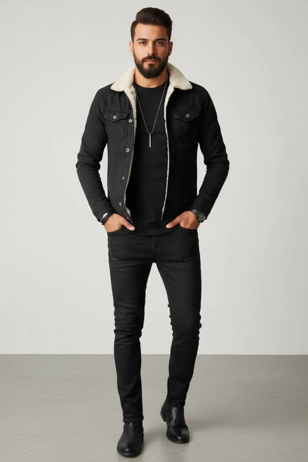 Men’s Fleece-Lined Denim Jacket with Lapel Collar sold by Northstyle Fashion product image thumbnail 2