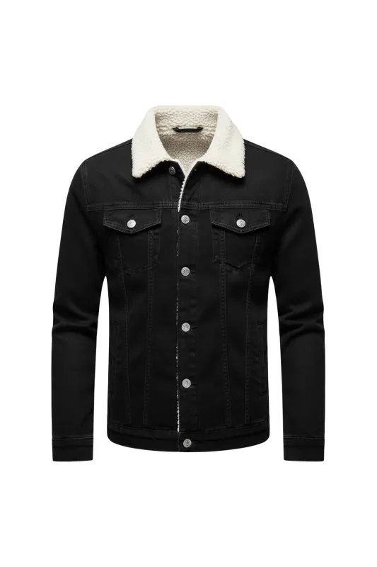 Men’s Fleece-Lined Denim Jacket with Lapel Collar sold by Northstyle Fashion