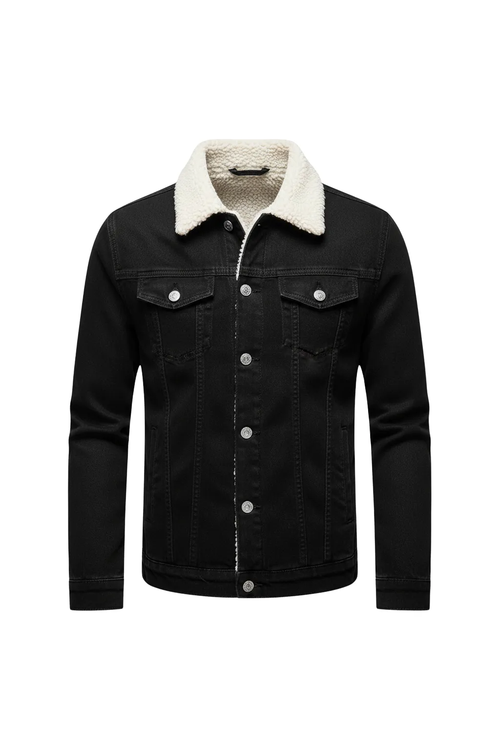 Men’s Fleece-Lined Denim Jacket with Lapel Collar sold by Northstyle Fashion