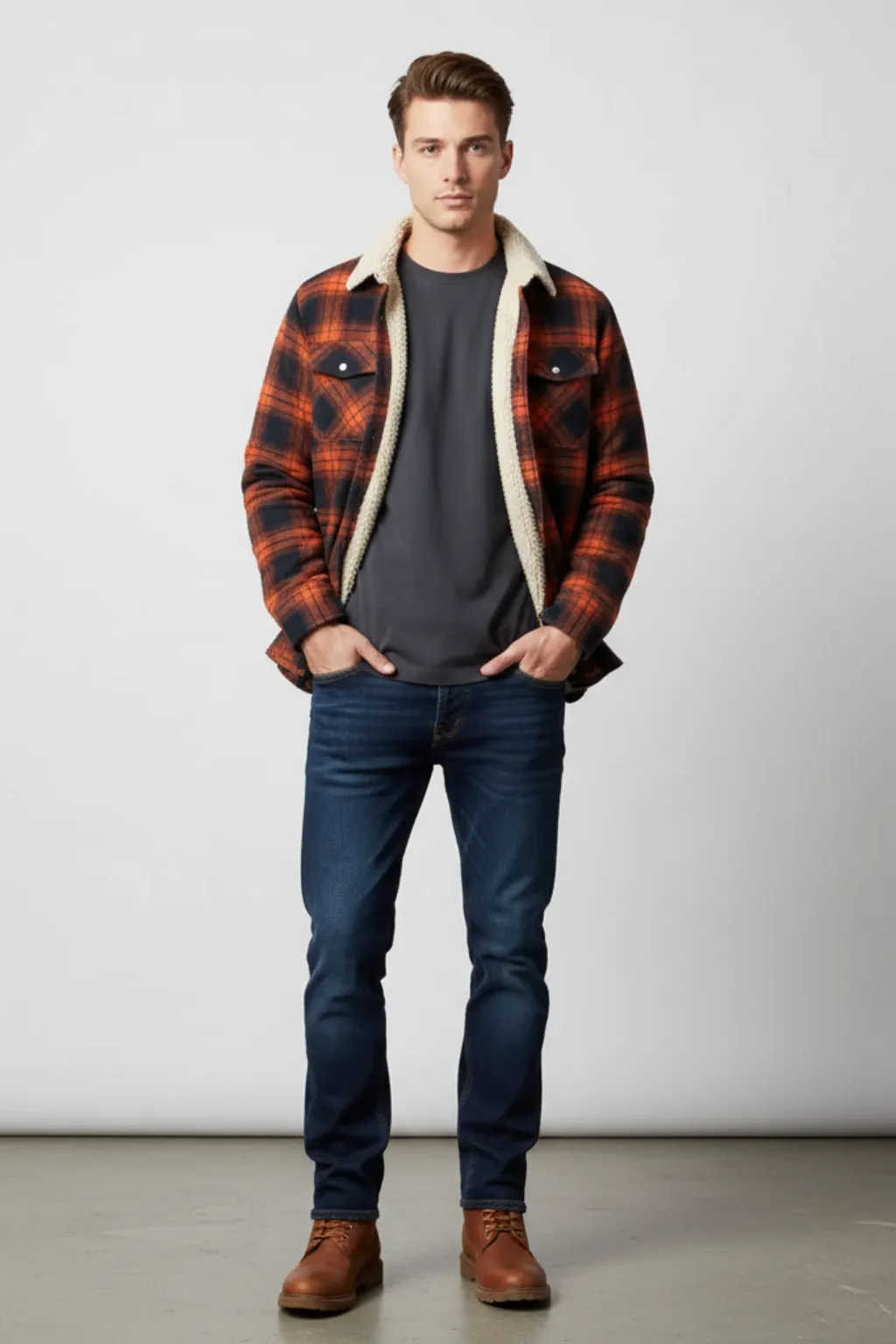 Men’s Fleece-Lined Plaid Jacket with Chest Pocket sold by Northstyle Fashion product image thumbnail 2